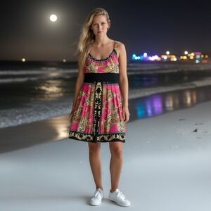 R&M Richards Women's Pink Black Baroque Leopard Print Sleeveless Maxi Dress 14‎